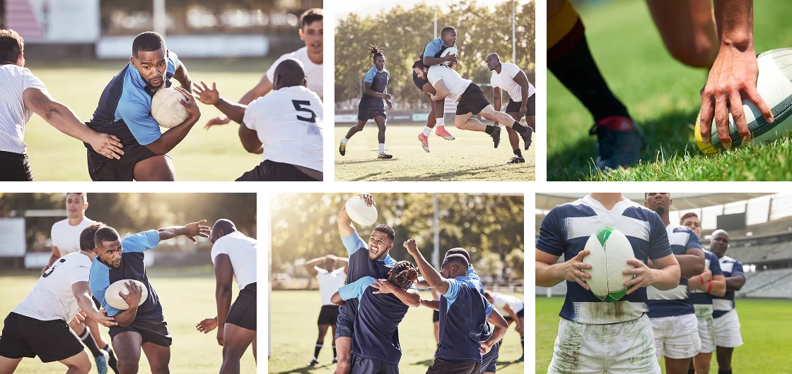 rugby game moments with team collage